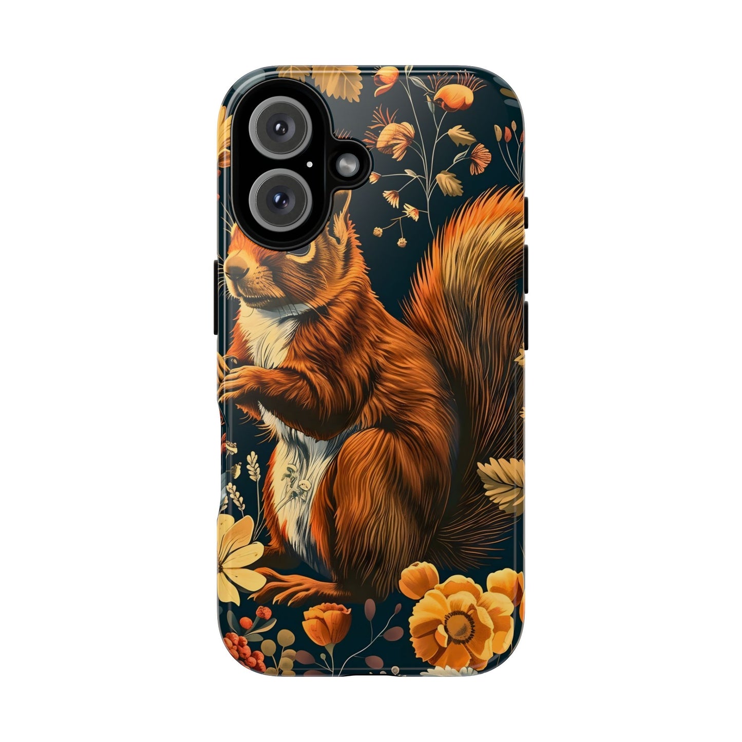 Squirrel Floral Phone Case, Tough Cases for Nature Lovers, Cute Animal Design, Fall Aesthetic, Perfect Gift for Her