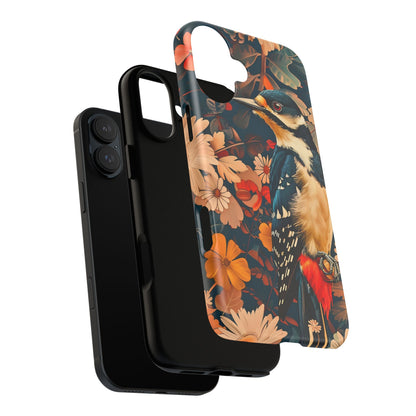 Artistic Bird Phone Case, Unique Tough Cases for Nature Lovers, Floral Design, Cute Gift, Customized Phone Accessories