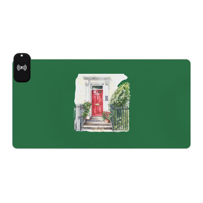 Red Door Housefront - British Beauty - LED Gaming Mouse Pad with Wireless Charging, Perfect Accessory for Gamers, Desk Decor, Tech Enthusiasts, Holiday Gift Idea,Functional Gadget