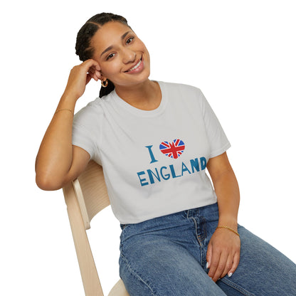 Unisex Softstyle T-Shirt - I Love England - Union Jack Heart Design