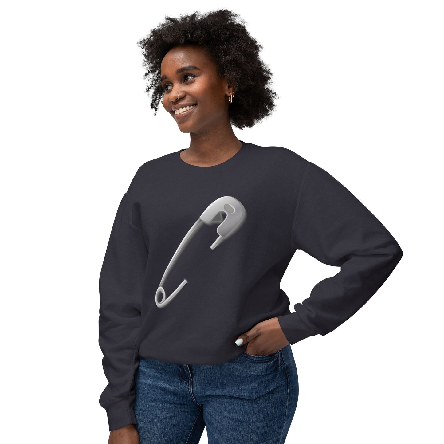 Unisex Lightweight Crewneck Sweatshirt - Minimalist Safety Pin Design