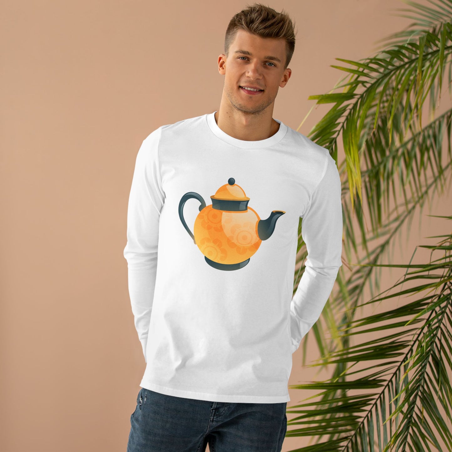 Men’s Base Longsleeve Tee - Classic British Tea Kettle - Timeless Elegance in Tea Time