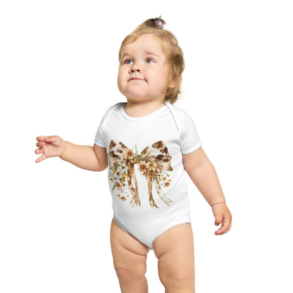 Floral Bow Baby Bodysuit - Adorable Infant Outfit for Celebrations