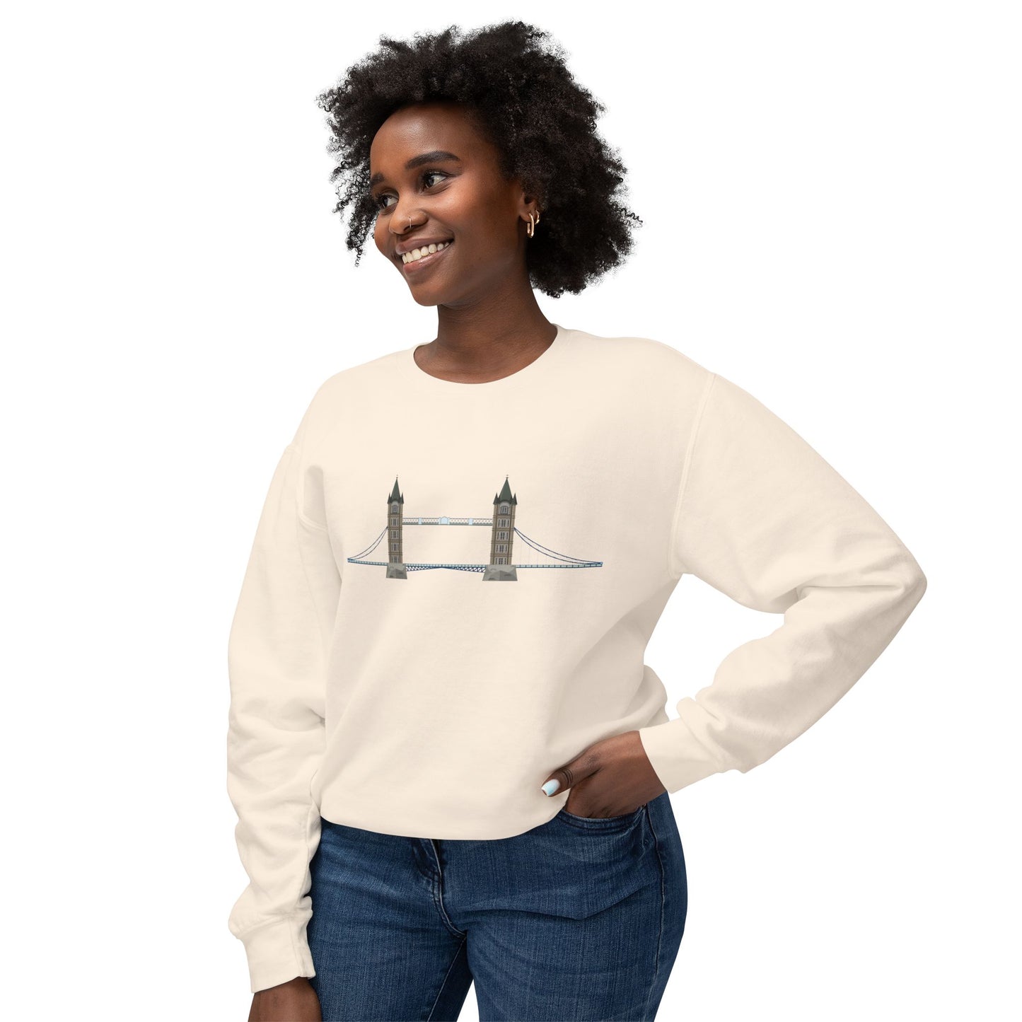 Unisex Lightweight Crewneck Sweatshirt - Tower Bridge - Iconic London Landmark Illustration