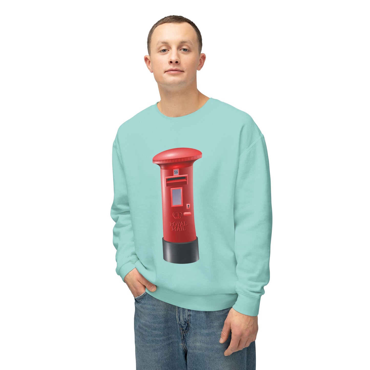 Unisex Lightweight Crewneck Sweatshirt - Classic UK Royal Mailbox Design