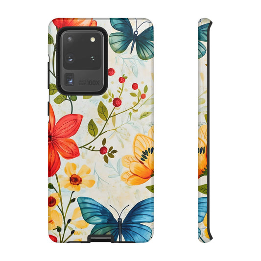 Floral Phone Case with Butterflies, Flower Design, Tough Phone Cover, Nature Lover Gift, Stylish Phone Accessory, Eco-Friendly