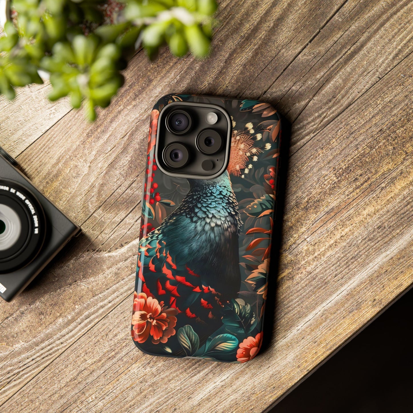 Floral Peacock Phone Case, Tough Cases, Artistic Phone Cover, Unique Gift, Nature Lover Accessory, Protective Case