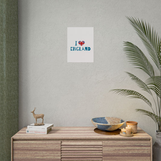I Love England Rolled Poster - UK Travel Decor, Gift for Britains, Wall Art for Home, London Souvenir, Love England