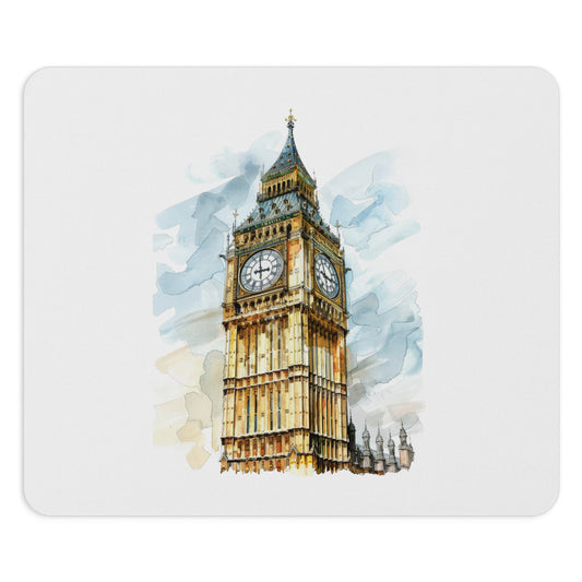 Big Ben Watercolor Mouse Pad, Elegant Office Decor, Gift for Designers, Home Office Accessories, Student Supplies