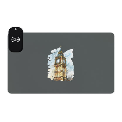 Big Ben in Watercolor Style - LED Gaming Mouse Pad - Wireless Charging, RGB Desk Mat, Gamer Gift, Home Office Accessory, Computer Pad, Tech Gadget
