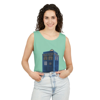 Unisex Garment-Dyed Tank Top - British Police Public Call Box - Iconic TARDIS Design
