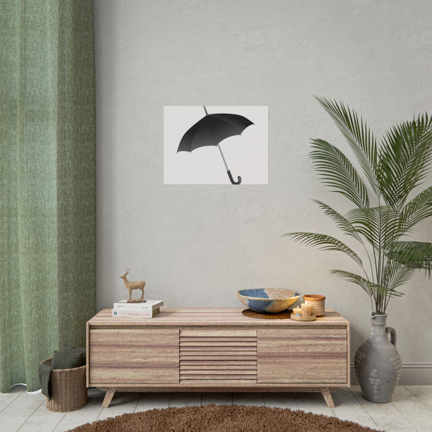 Minimalist Umbrella Wall Art, Chic Home Decor Print, Stylish Poster, Rental Friendly Artwork, Black Umbrella Decor