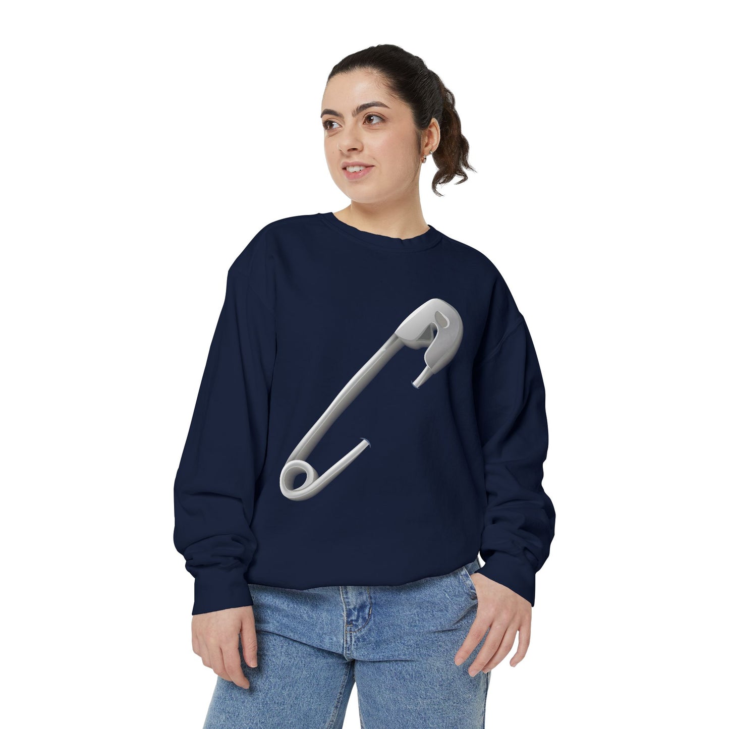 Unisex Garment-Dyed Sweatshirt - Minimalist Safety Pin Design