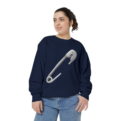 Unisex Garment-Dyed Sweatshirt - Minimalist Safety Pin Design