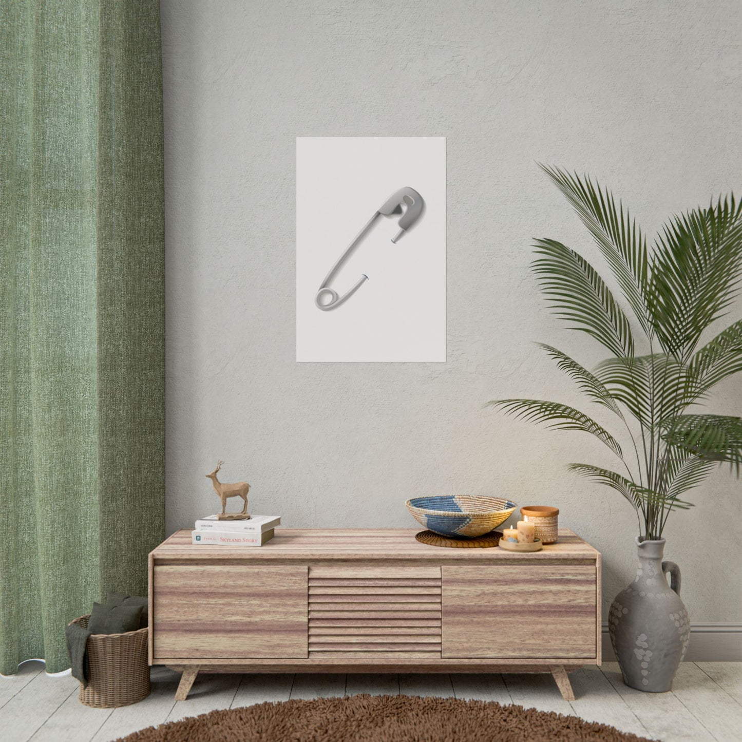 Minimalist Safety Pin Wall Art, Modern Decor, Unique Gift, Home Aesthetic, Art Print, Rolled Poster, Contemporary Interior Design