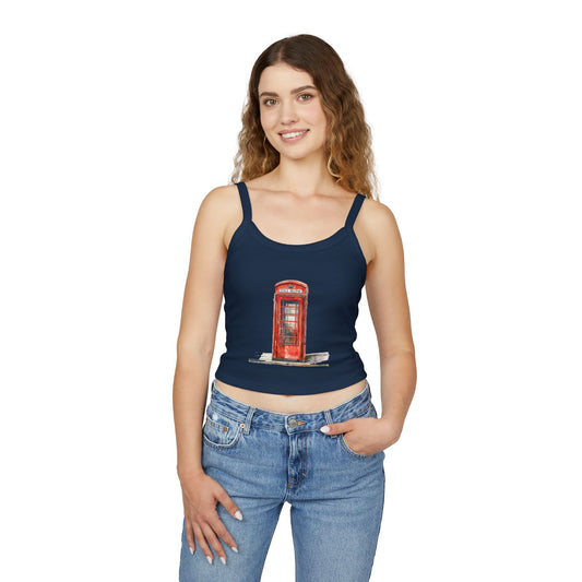 Women's Spaghetti Strap Tank Top - Iconic British Public Telephone - Classic Red Phone Box Design