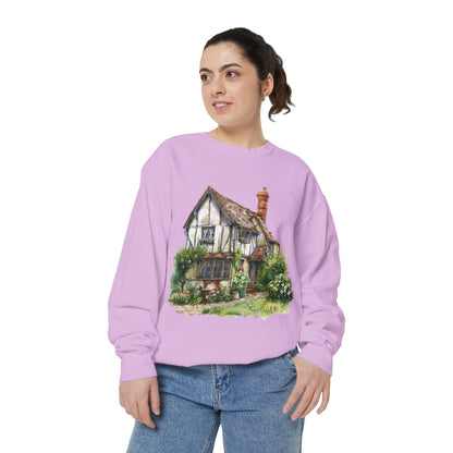 Unisex Garment-Dyed Sweatshirt - Nestled in Nature - British Village House Elegance