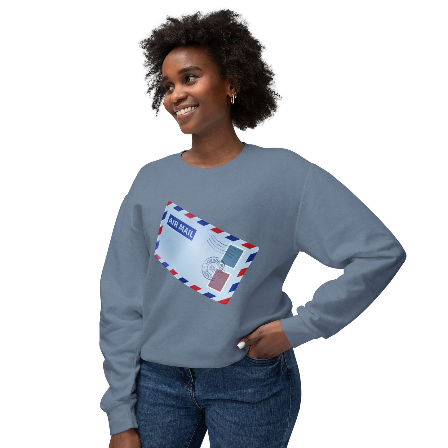 Unisex Lightweight Crewneck Sweatshirt -  Vintage British Air Mail - Classic Postal Design