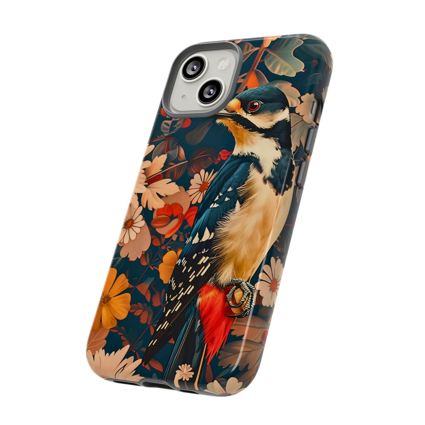 Artistic Bird Phone Case, Unique Tough Cases for Nature Lovers, Floral Design, Cute Gift, Customized Phone Accessories