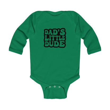 Dad's Little Dude Infant Long Sleeve Bodysuit - Cute Baby Grey Romper