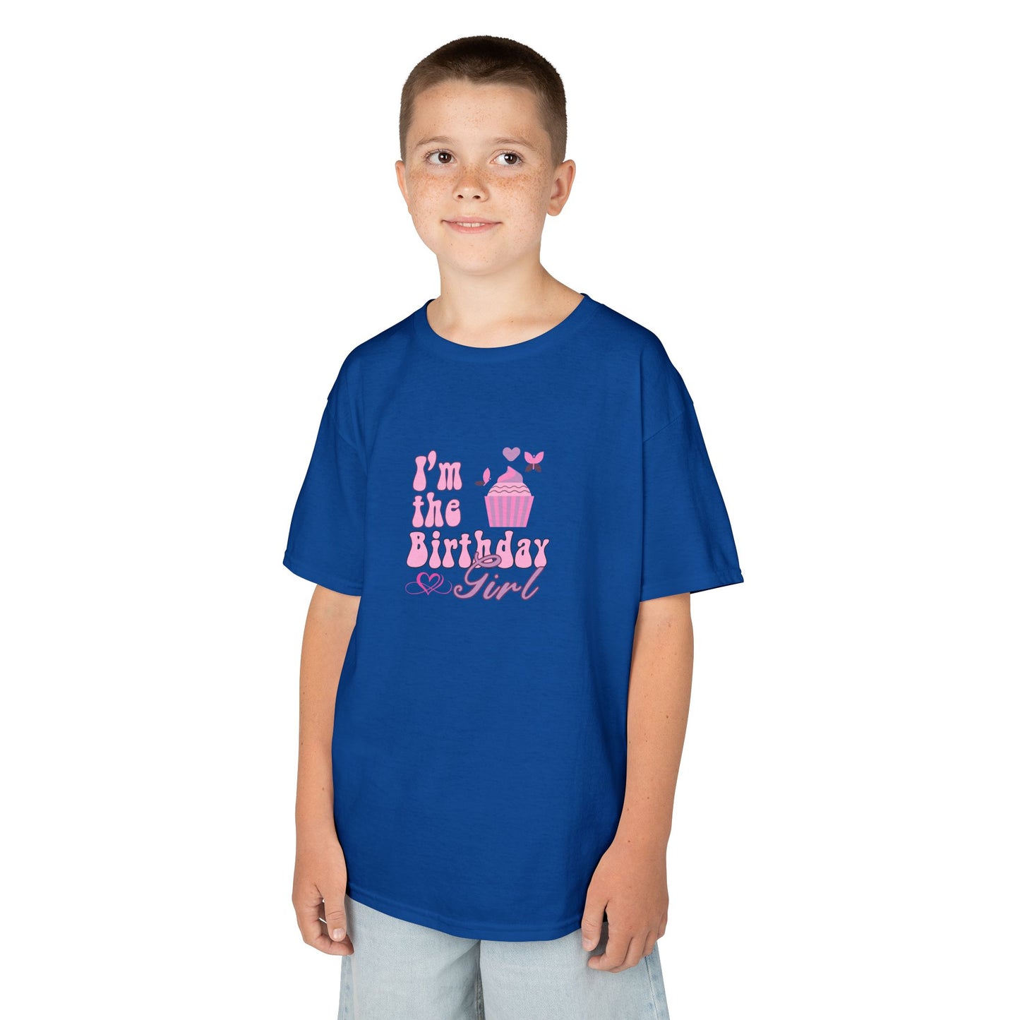 Kids Heavy Cotton™ Tee -  Trendy Birthday Girl Rainbow Animal Print Clipart - Perfect for Birthday Celebrations