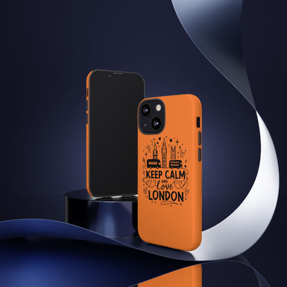 London-Themed Phone Case: Keep Calm and Love London, UK Souvenir, Travel Gift, City Lover, Smartphone Accessories, Orange Design