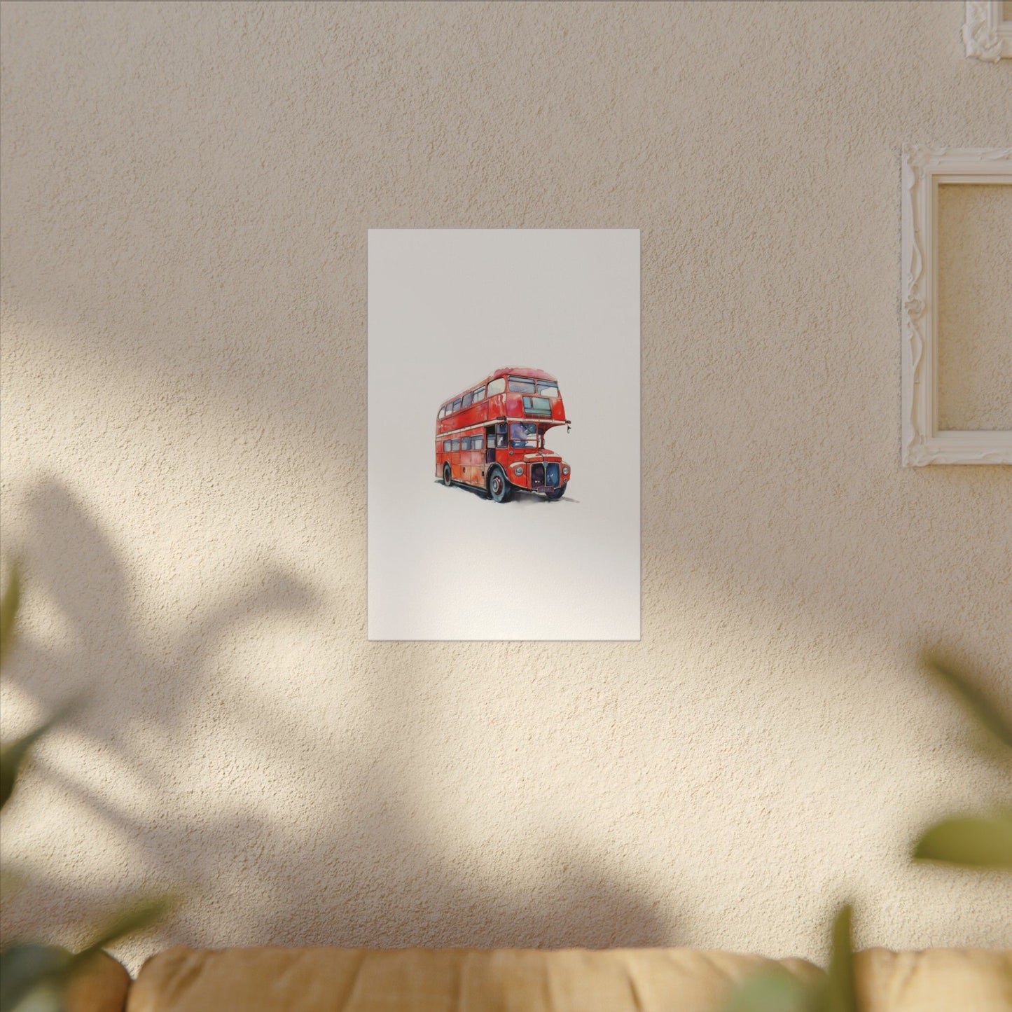 London Red Double-Decker Bus Art Canvas Print, Wall Decor for Travel Lovers, Home Office Gift, Unique Artwork for All Occasions