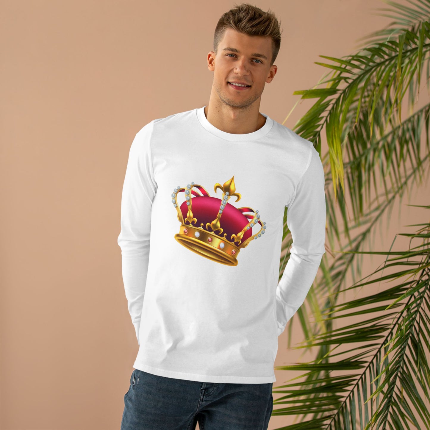 Men’s Base Longsleeve Tee - British Royal Crown Design - Iconic Symbol of Monarchy