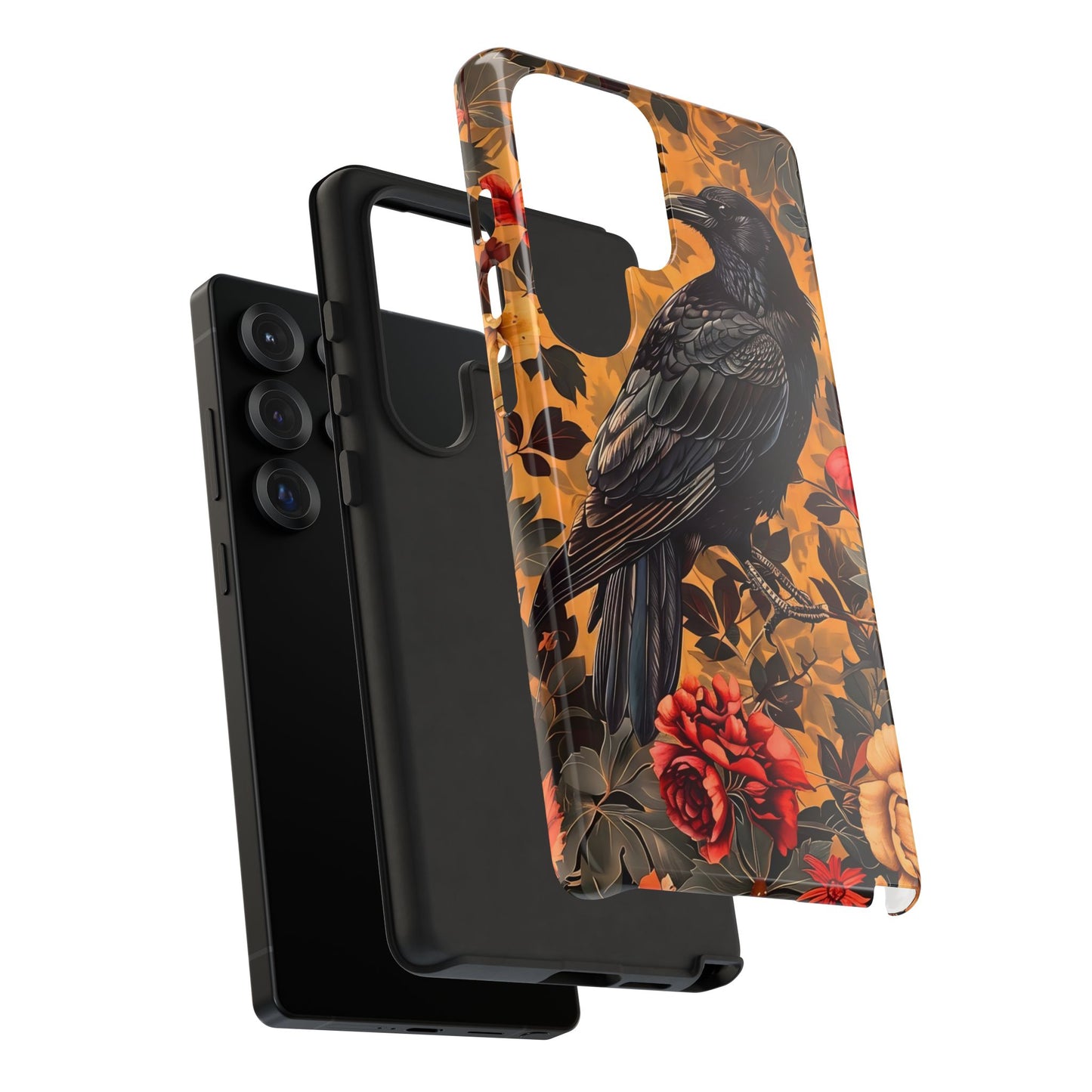 Raven Floral Phone Case - Tough Cases, Blackbird Decor, Gift for Nature Lovers, Bird Themed Accessories, Unique Phone Cover