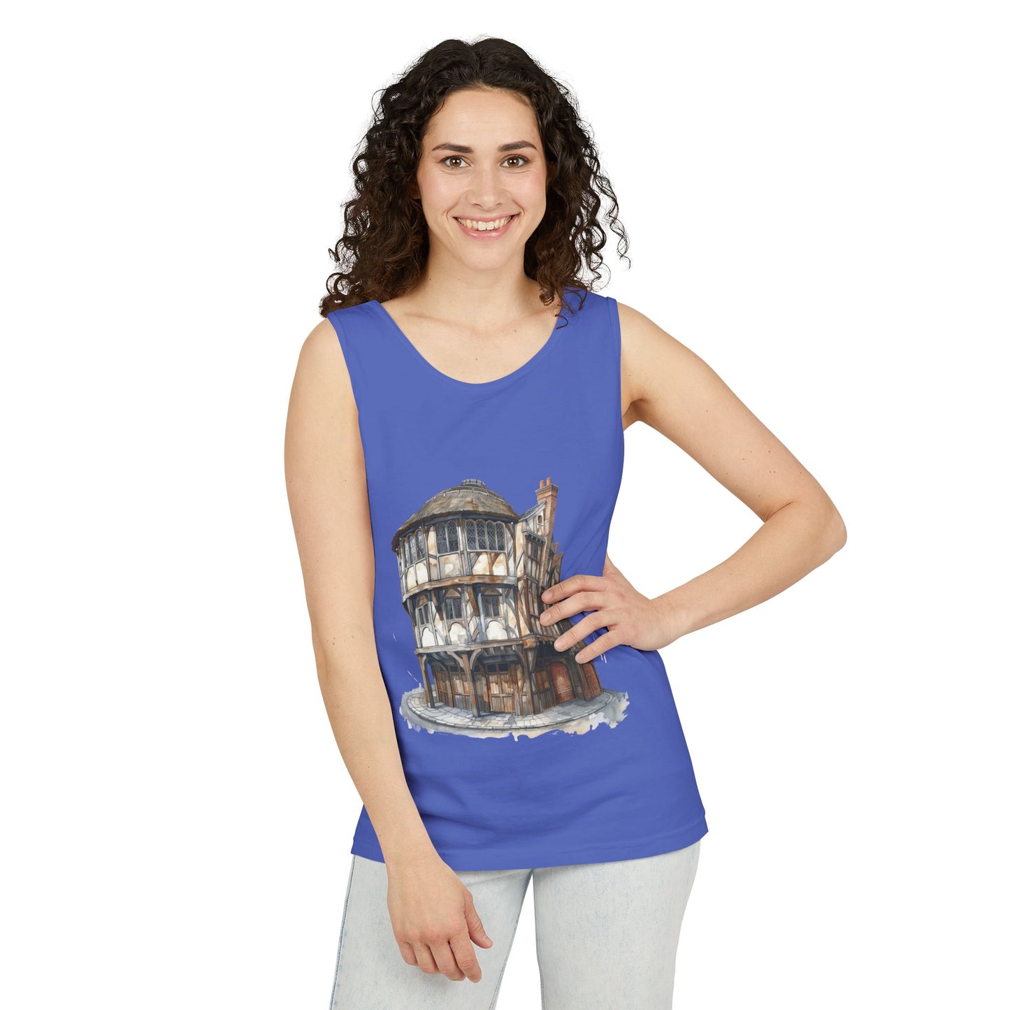 Unisex Garment-Dyed Tank Top - Hand-Painted Bar Scene Wall Art