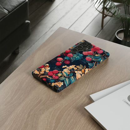 Floral Phone Case with Berry Design, Durable Phone Cover, Floral Print, Gift for Plant Lovers, Nature-Inspired Accessory