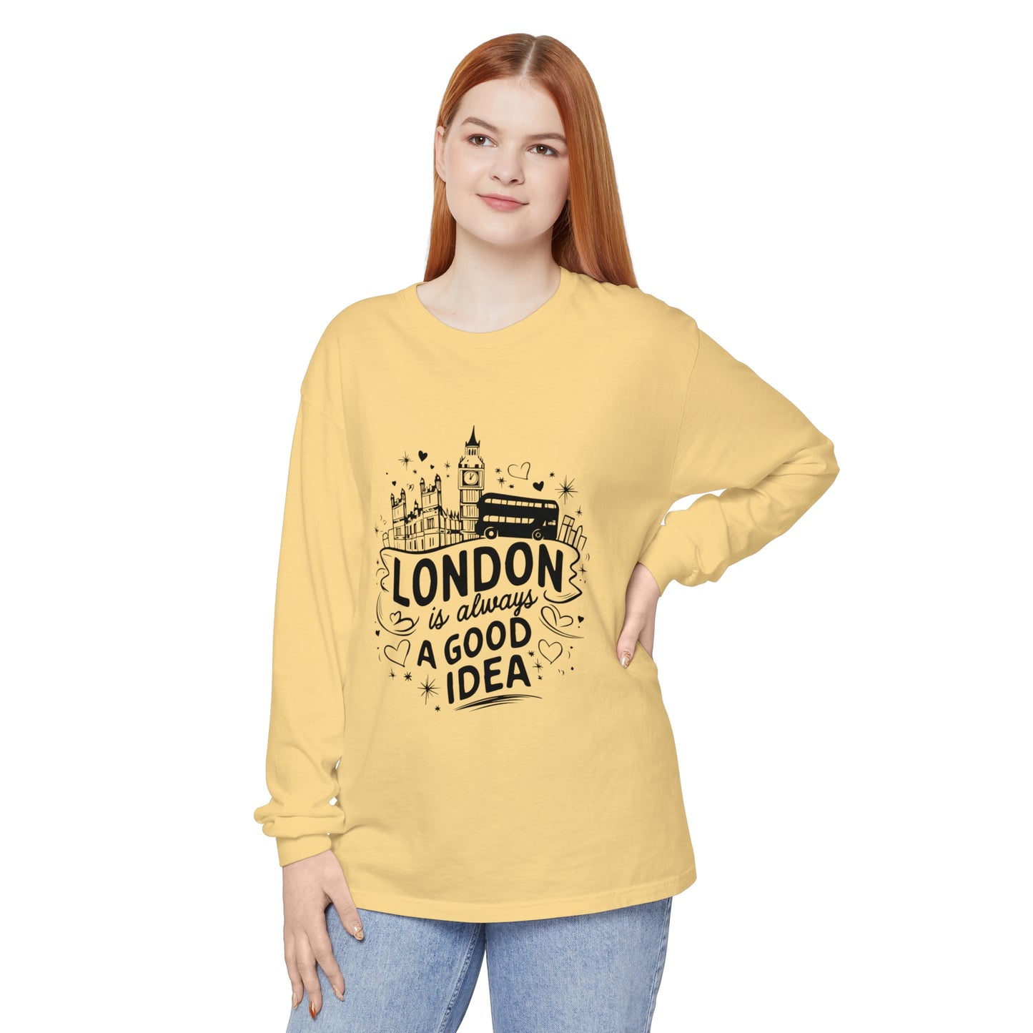 Unisex Garment-dyed Long Sleeve T-Shirt - London is always a good idea
