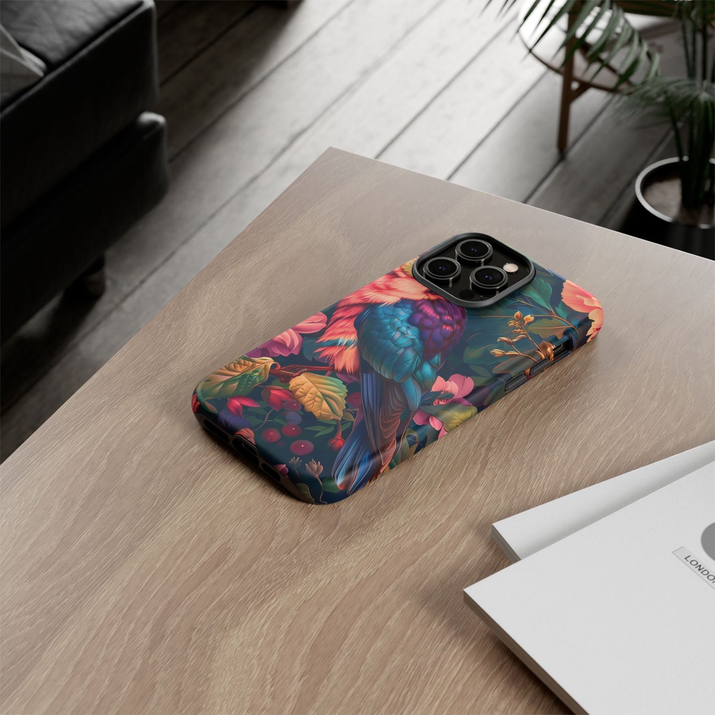 Vibrant Phone Case, Tropical Bird Design, Tough Phone Cover, Floral Tech Accessory, Gift for Nature Lovers