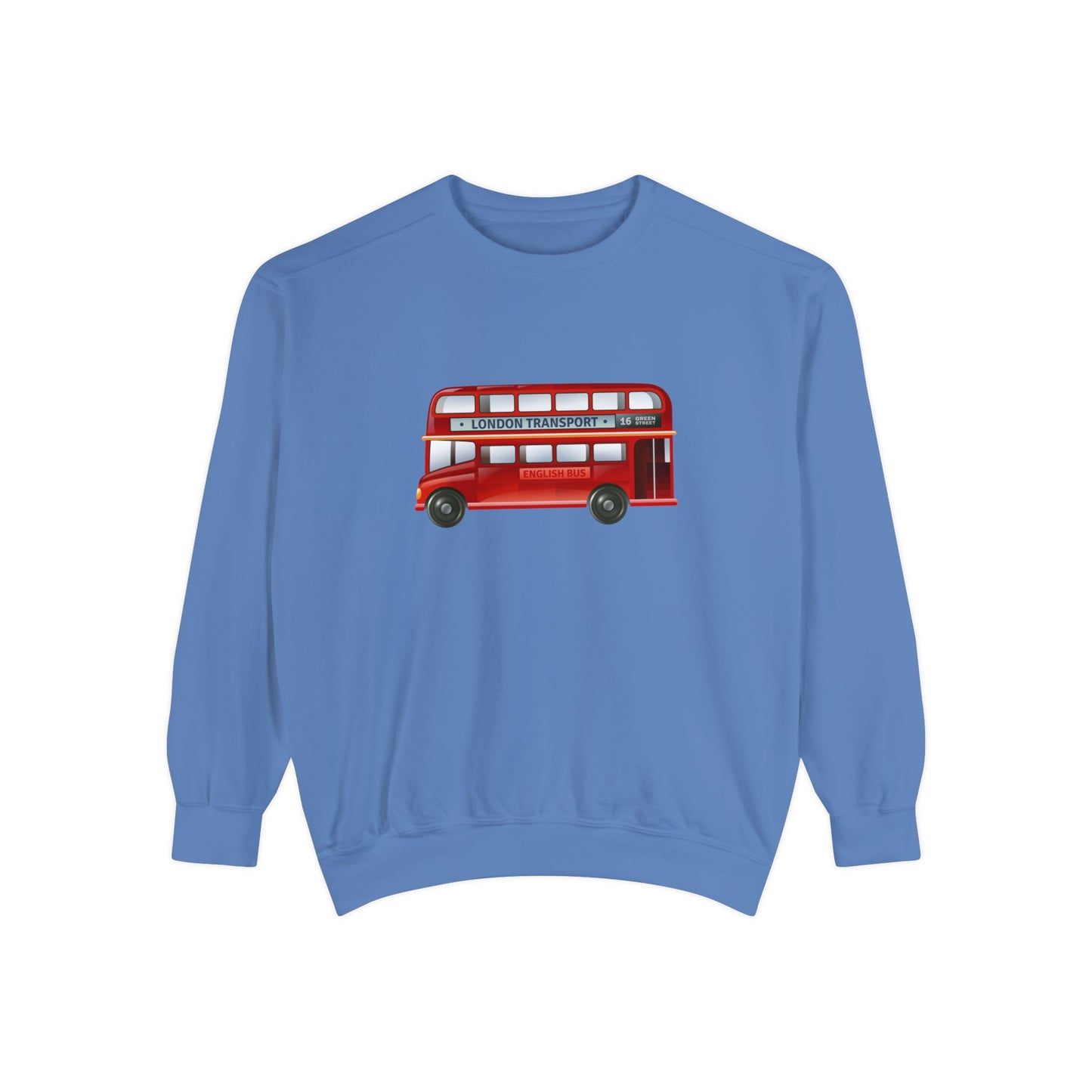 Unisex Garment-Dyed Sweatshirt Trendy - London Transport Red Double-Decker Bus