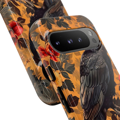 Raven Floral Phone Case - Tough Cases, Blackbird Decor, Gift for Nature Lovers, Bird Themed Accessories, Unique Phone Cover