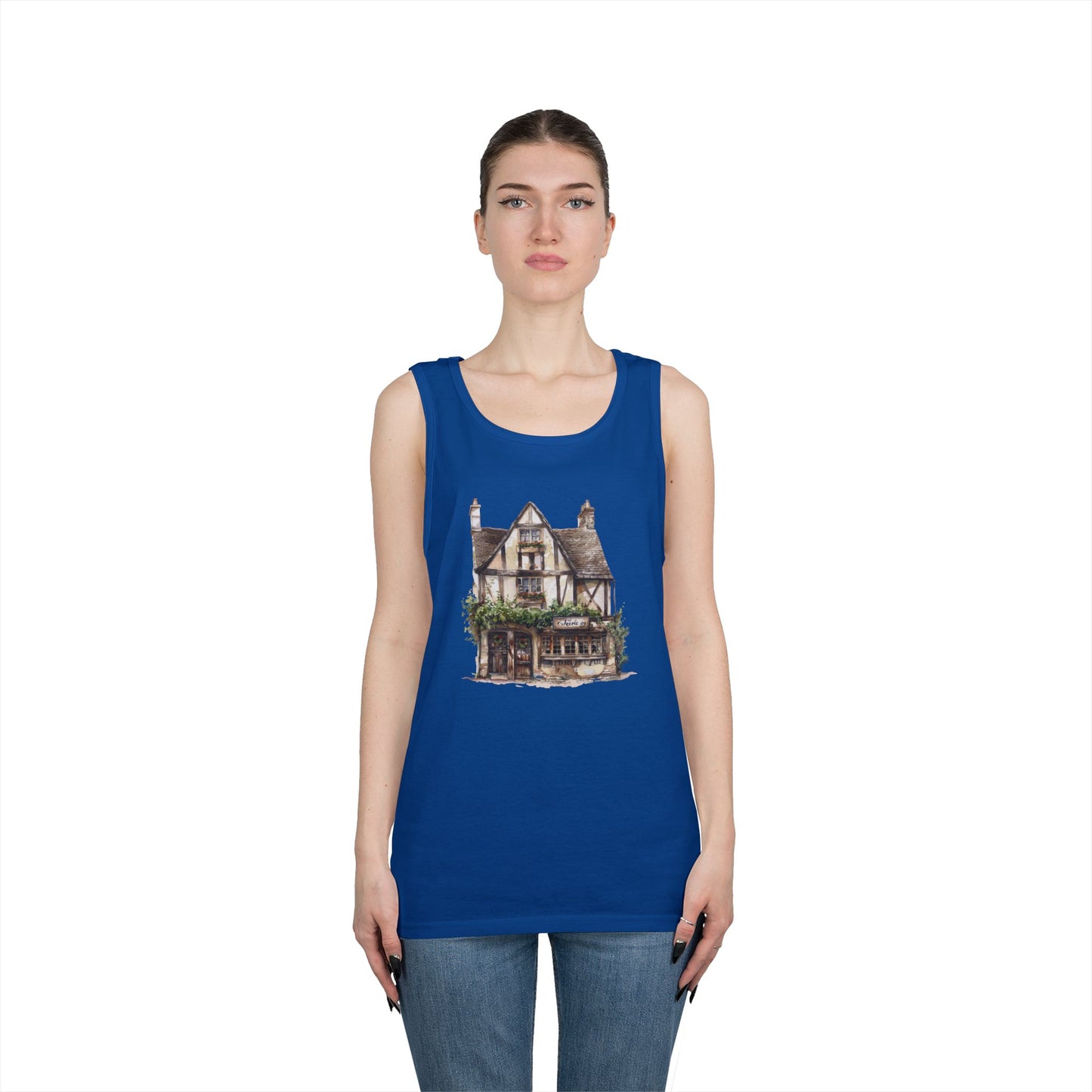 Unisex Heavy Cotton Tank Top - Rustic Vintage England House Artwork