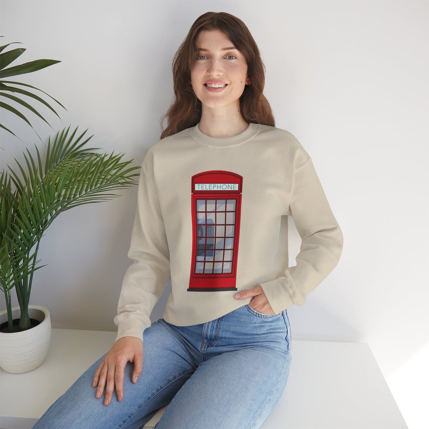 Unisex Heavy Blend™ Crewneck Sweatshirt - Iconic British Public Telephone - Classic Red Phone Box Design