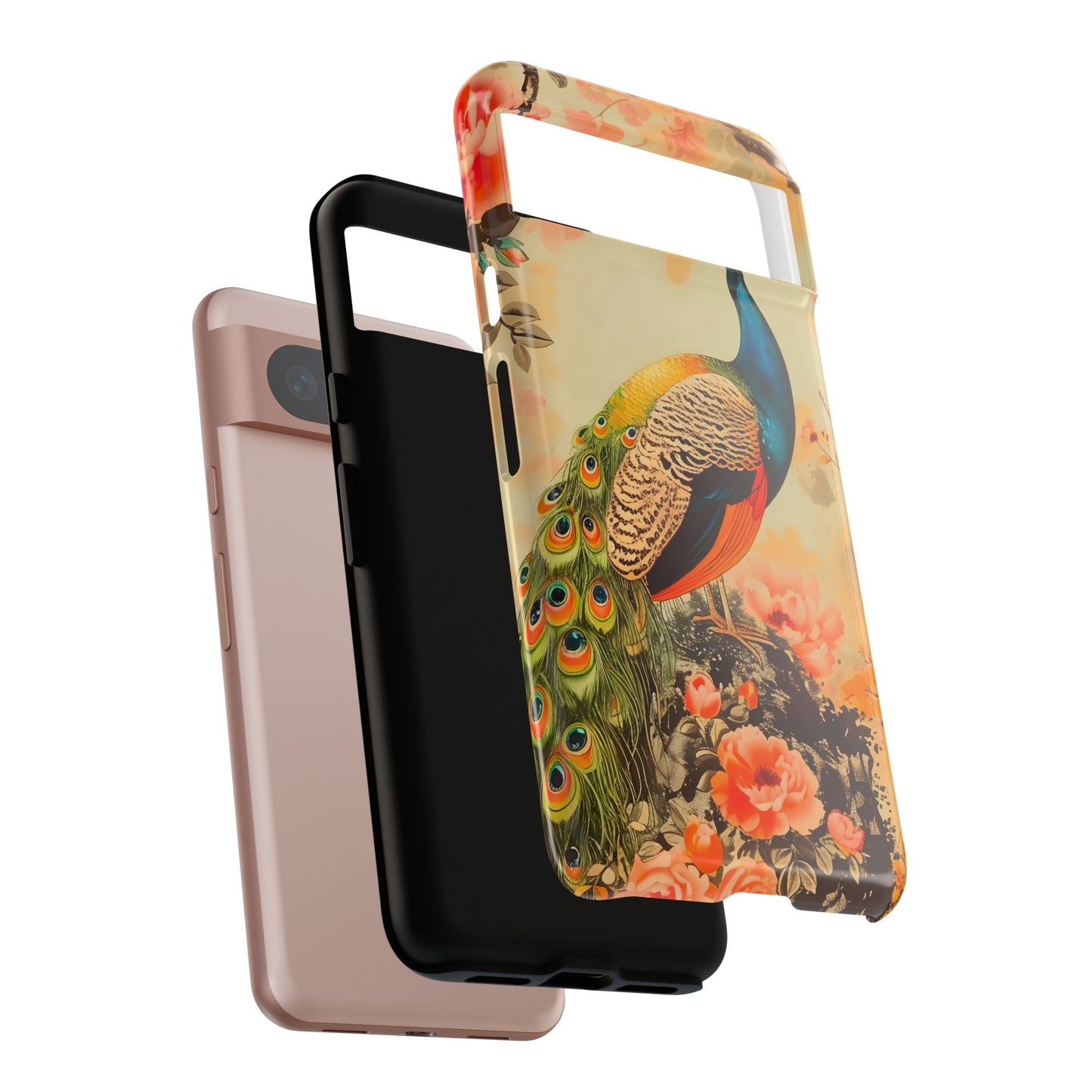 Peacock Phone Case, Tough Phone Cover, Unique Phone Accessory, Floral Design, Gift for Bird Lovers, Spring Decor