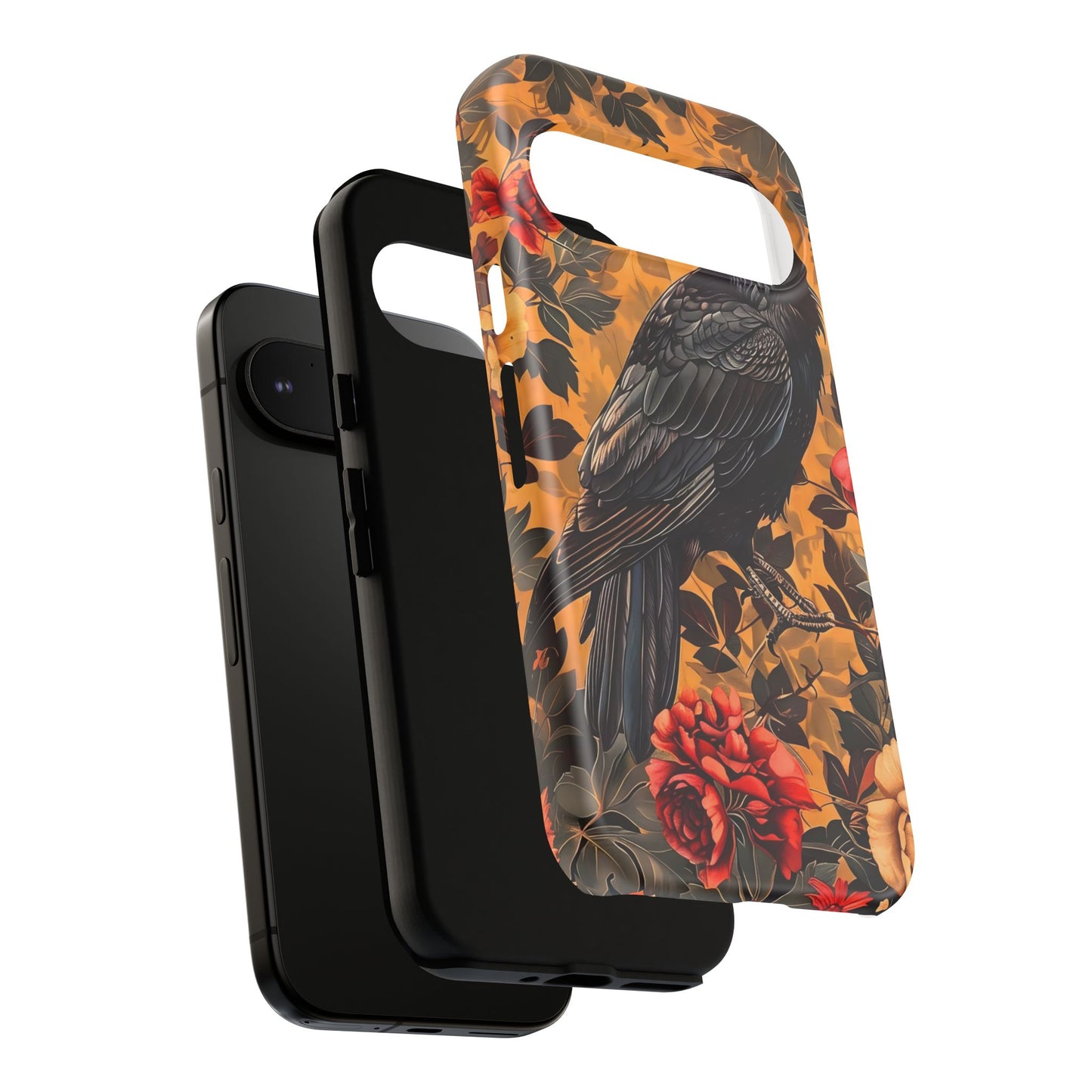 Raven Floral Phone Case - Tough Cases, Blackbird Decor, Gift for Nature Lovers, Bird Themed Accessories, Unique Phone Cover