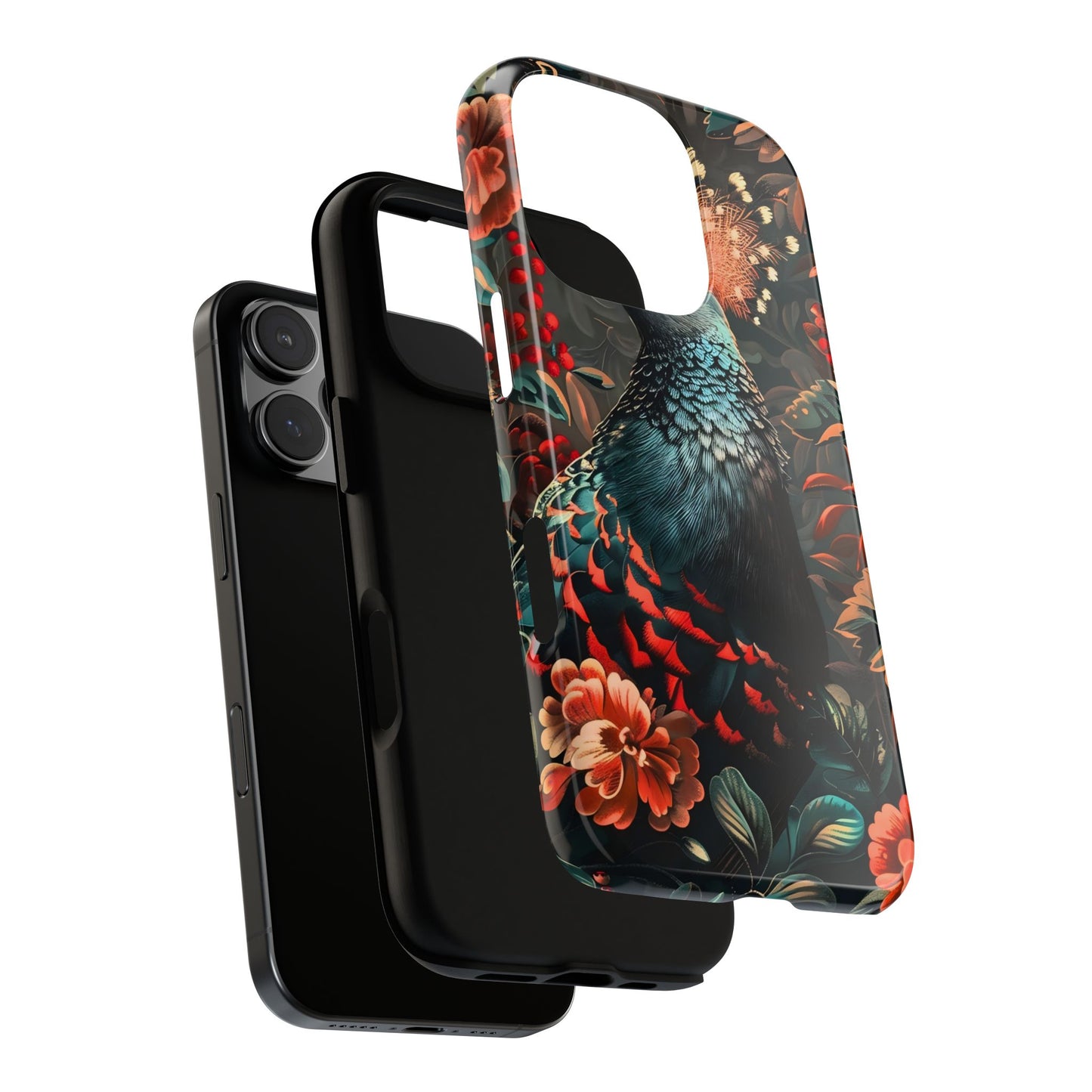 Floral Peacock Phone Case, Tough Cases, Artistic Phone Cover, Unique Gift, Nature Lover Accessory, Protective Case