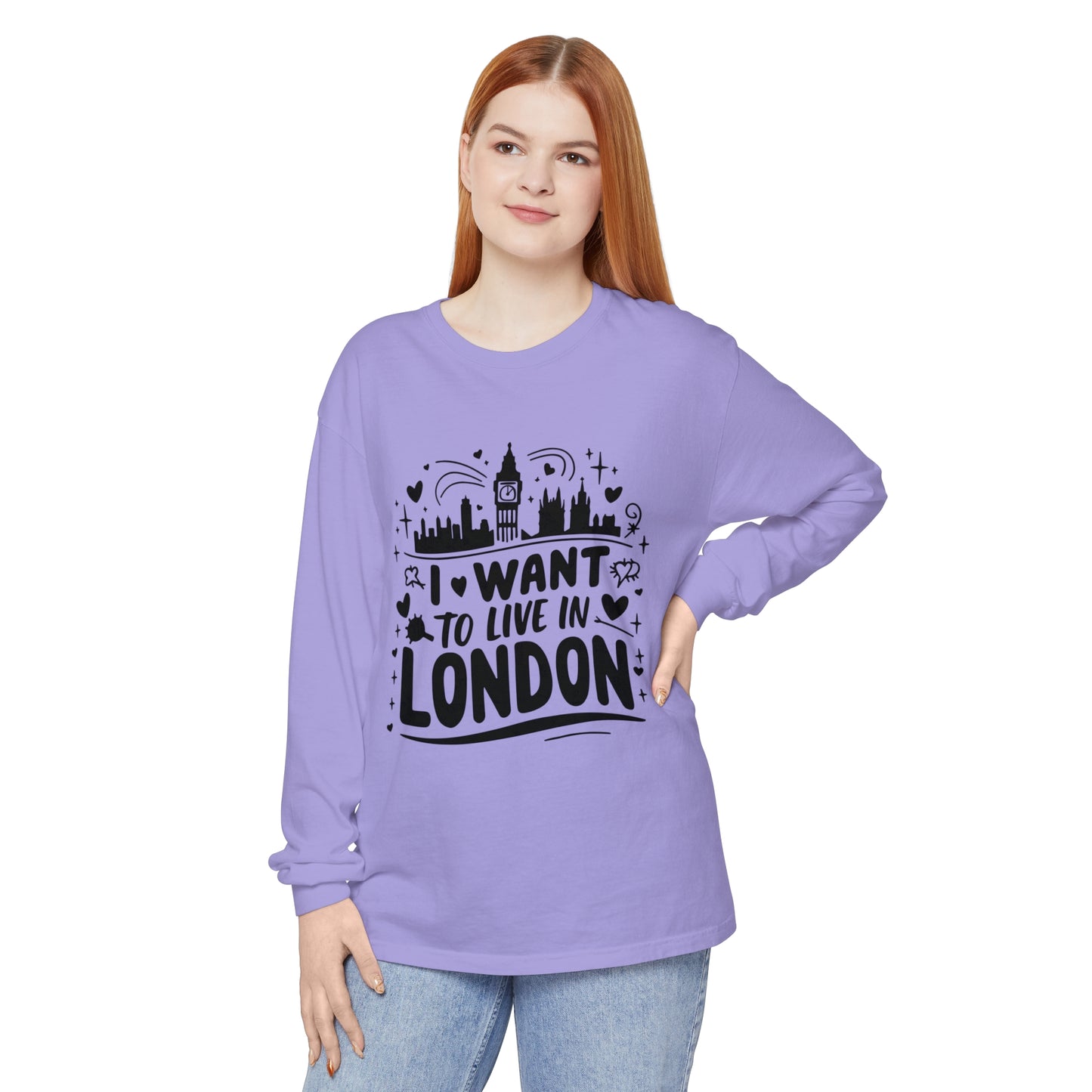 Unisex Garment-dyed Long Sleeve T-Shirt - I want to live in Cozy London