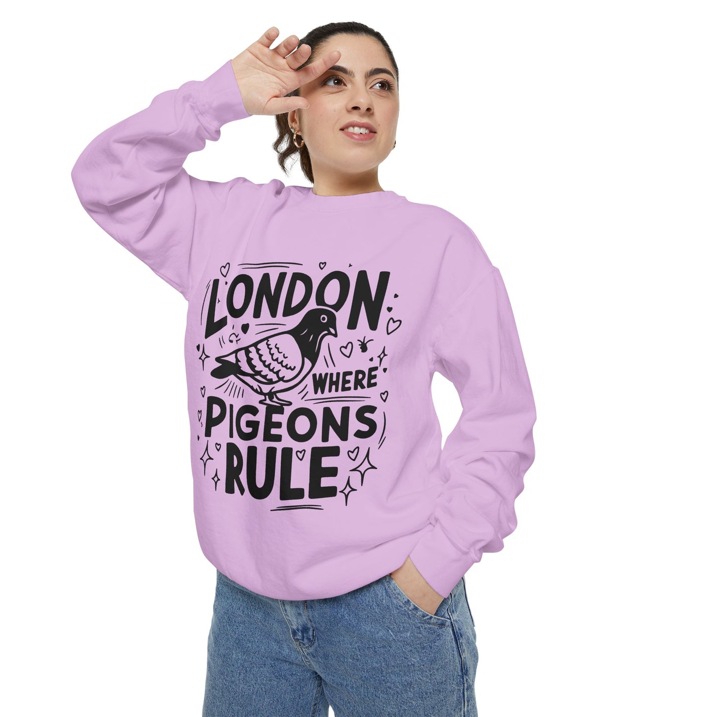 Unisex Garment-Dyed Sweatshirt - Pigeons Rule in London