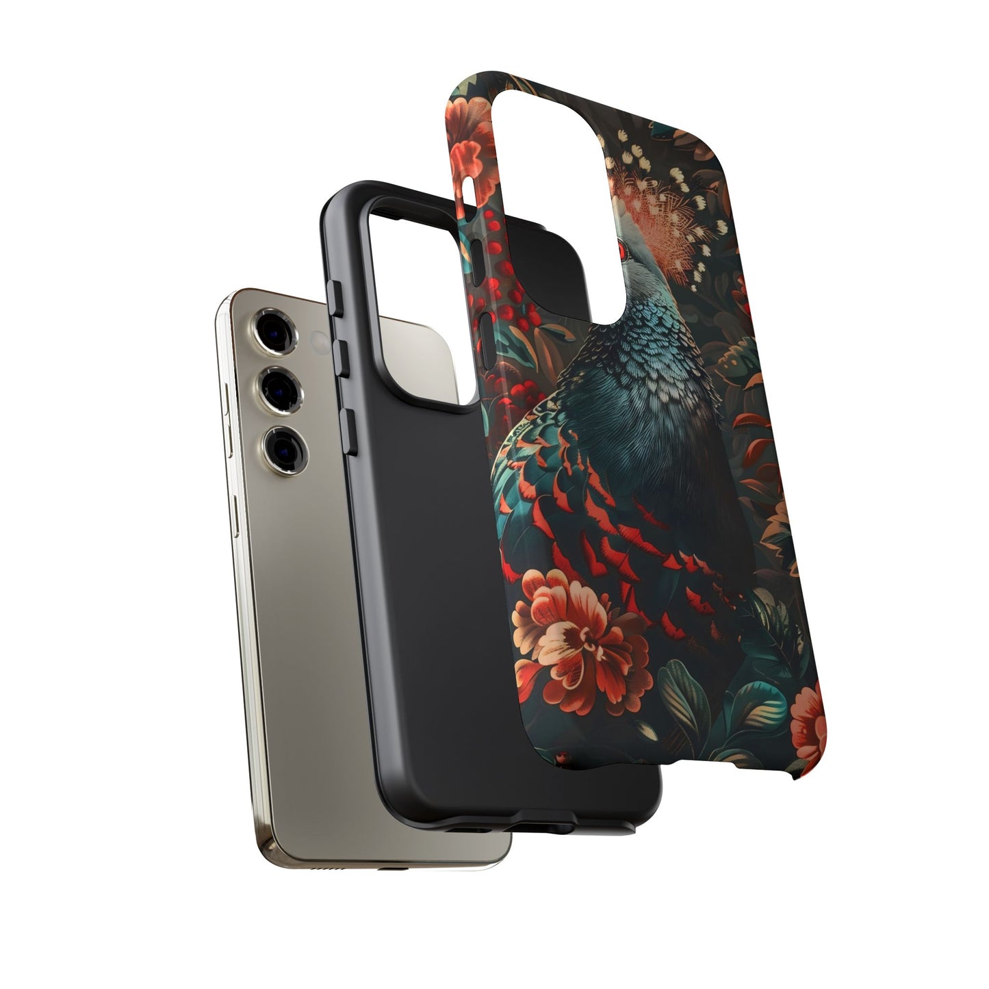 Floral Peacock Phone Case, Tough Cases, Artistic Phone Cover, Unique Gift, Nature Lover Accessory, Protective Case