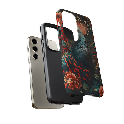 Floral Peacock Phone Case, Tough Cases, Artistic Phone Cover, Unique Gift, Nature Lover Accessory, Protective Case