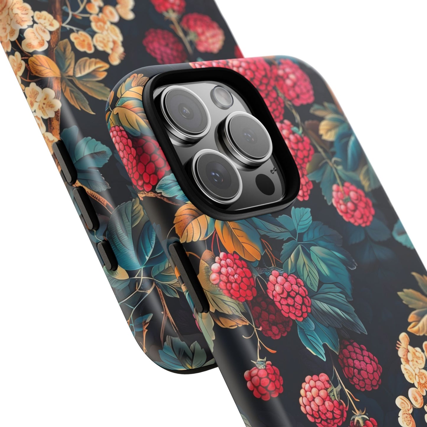Floral Phone Case with Berry Design, Durable Phone Cover, Floral Print, Gift for Plant Lovers, Nature-Inspired Accessory