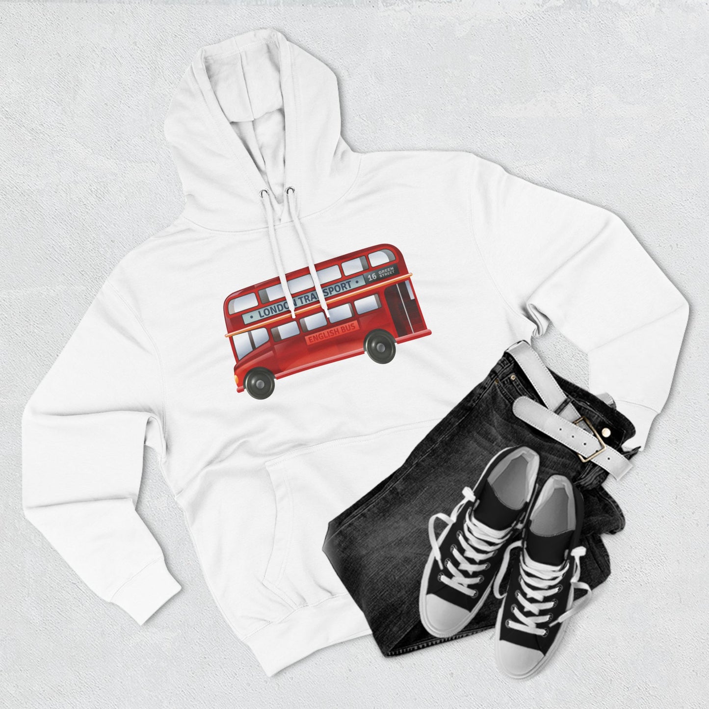 Three-Panel Fleece Hoodie - London’s Red Icon - The Classic Double-Decker Bus