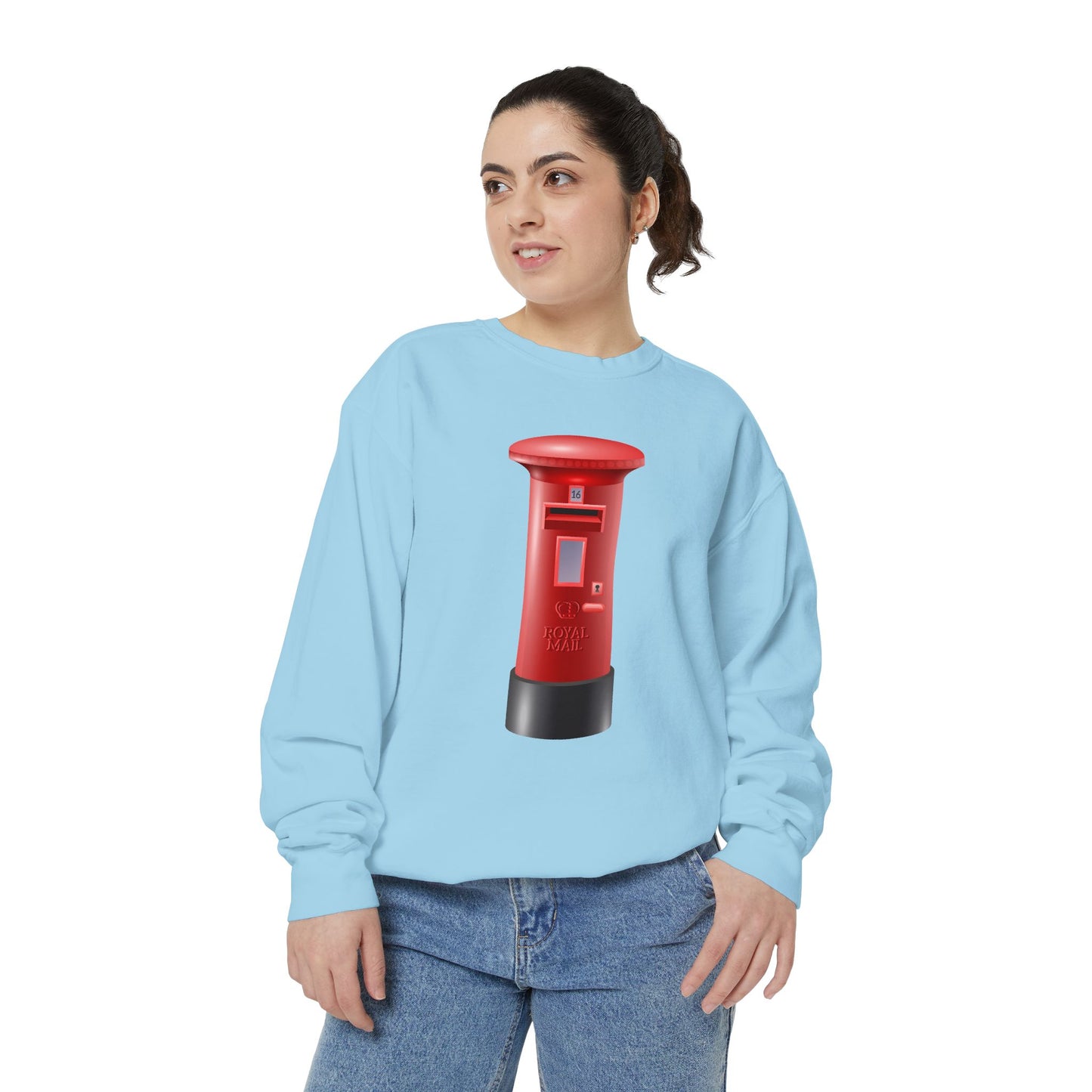 Unisex Garment-Dyed Sweatshirt - Classic UK Royal Mailbox Design - British Postbox Icon