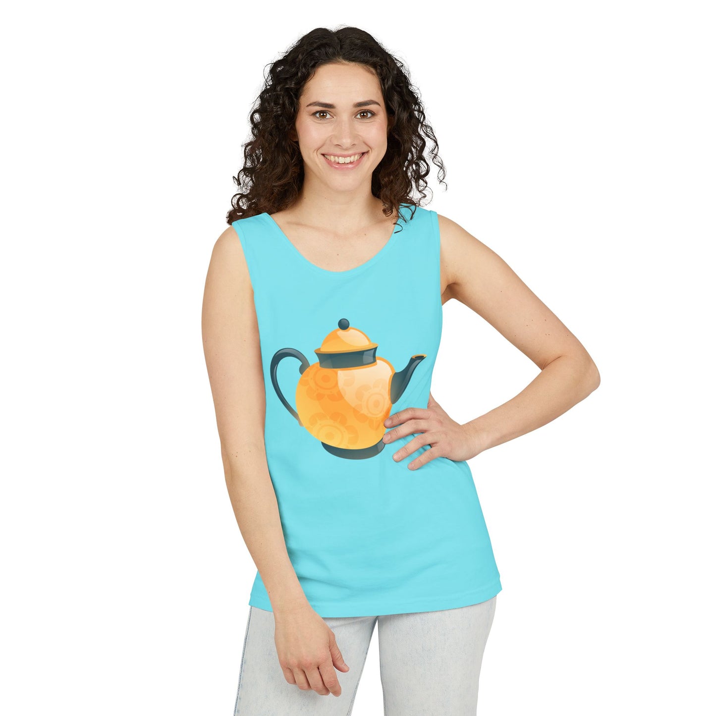 Unisex Garment-Dyed Tank Top - Classic British Tea Kettle - Timeless Elegance in Tea Time