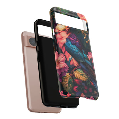 Vibrant Phone Case, Tropical Bird Design, Tough Phone Cover, Floral Tech Accessory, Gift for Nature Lovers