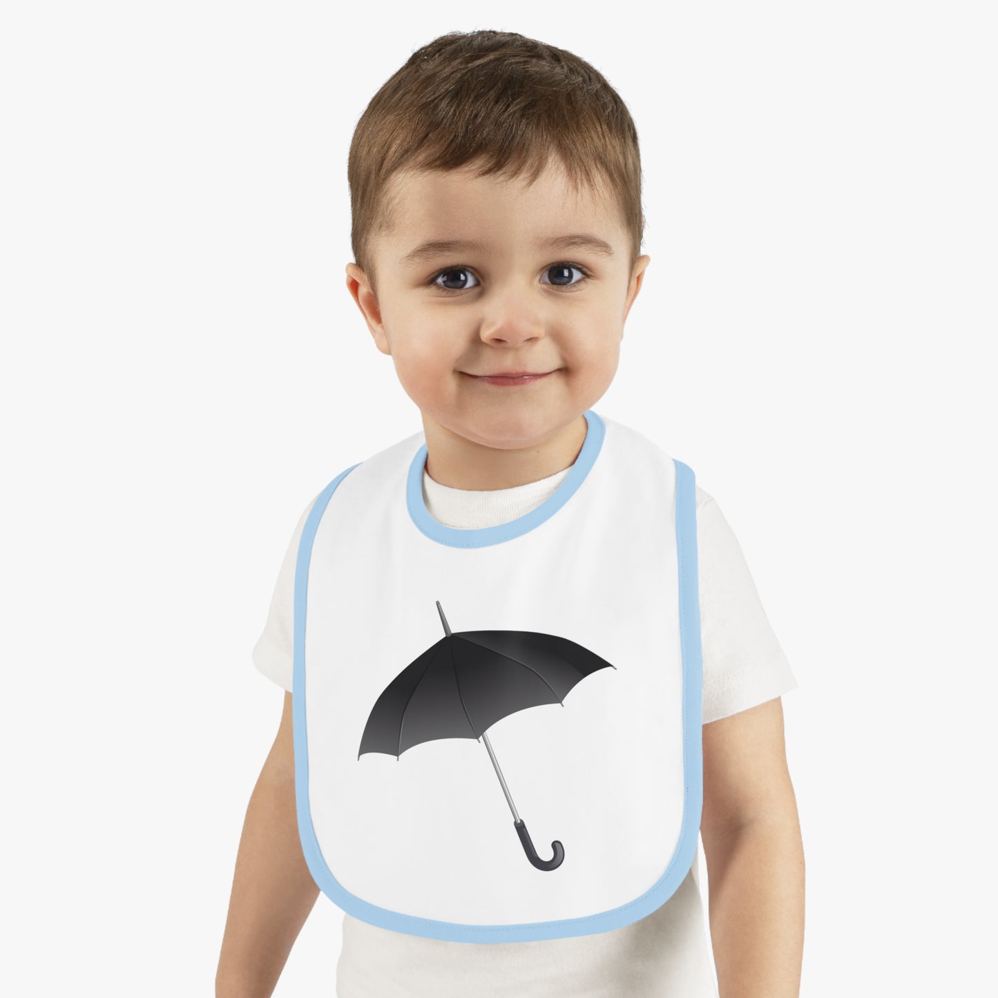 Cute Umbrella Baby Bib, Infant Feeding Bib, Baby Shower Gift, Stylish Jersey Bib, Black and White Baby Accessories, Practical Baby Gifts